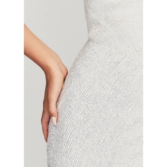 RETROFÉTE Katya Maxi Dress Gown in Moonglow White Sequin Bridal Evening sz L - Picture 9 of 11